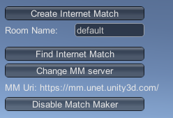 Встроенный HUD Network Manager в Unity, показанный в режиме MatchMaker.