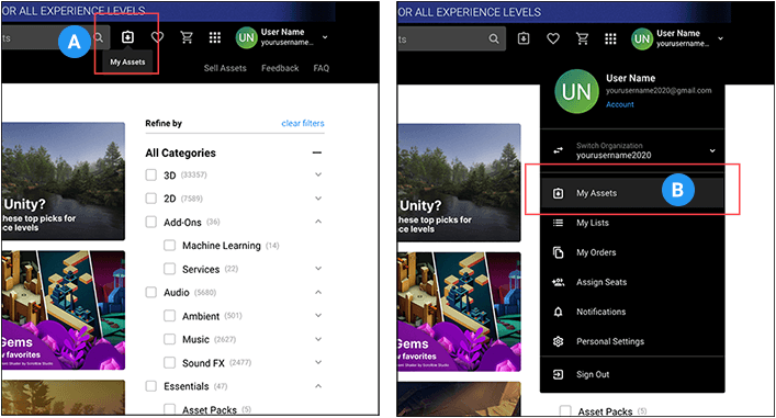 Получите доступ к «Моим активам» либо по быстрой ссылке, либо по раскрывающемуся меню ваших профилей.