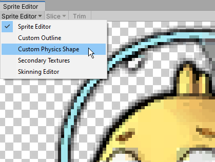 Выберите Custom Physics Shape в раскрывающемся меню Sprite Editor.