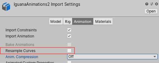 Параметр Resample Curves на вкладке Animations